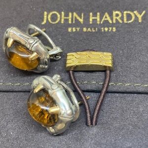 John Hardy Silver 18K Bamboo Cognac Quartz Earrings